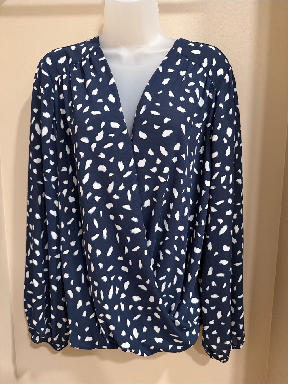 INC International Concepts Navy and White Abstract Print Blouse